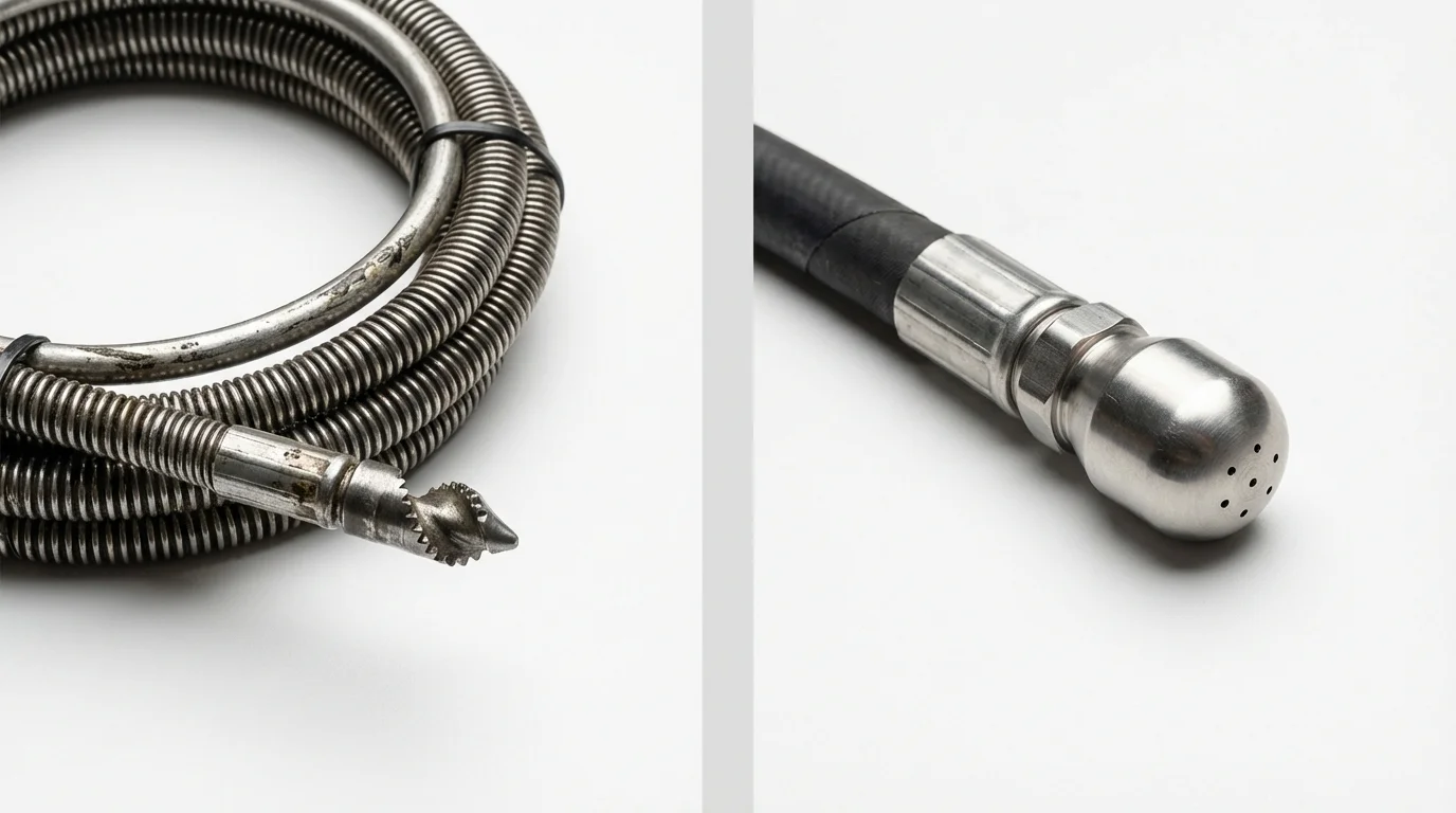 Drain snake cable and hydro jetting nozzle used for drain cleaning in Hudson, OH